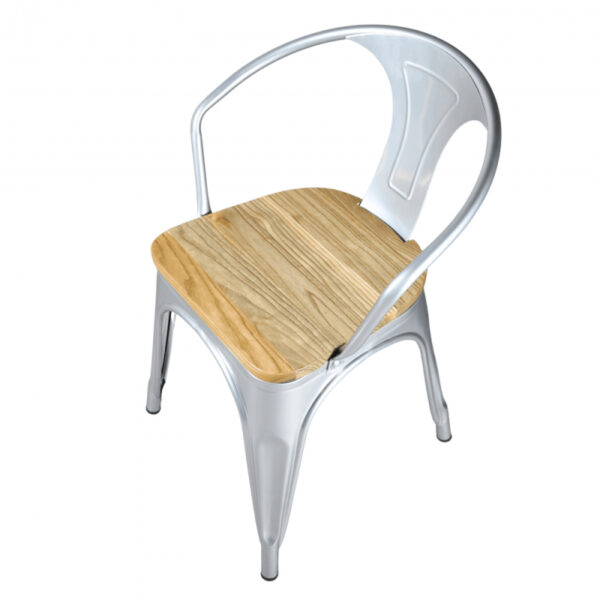 Garden Chairs - Light wood chair and gleaming silver iron