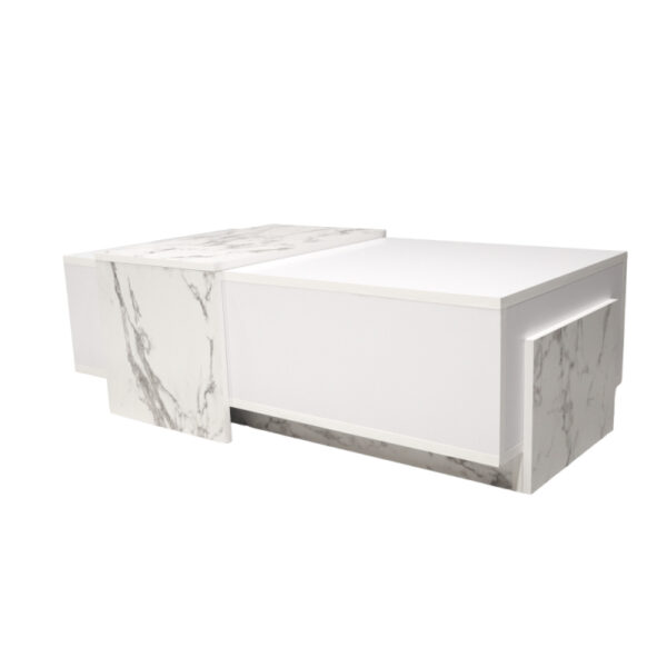 Central coffee table with front storage drawer, Net Home brand, white color and marble alternative