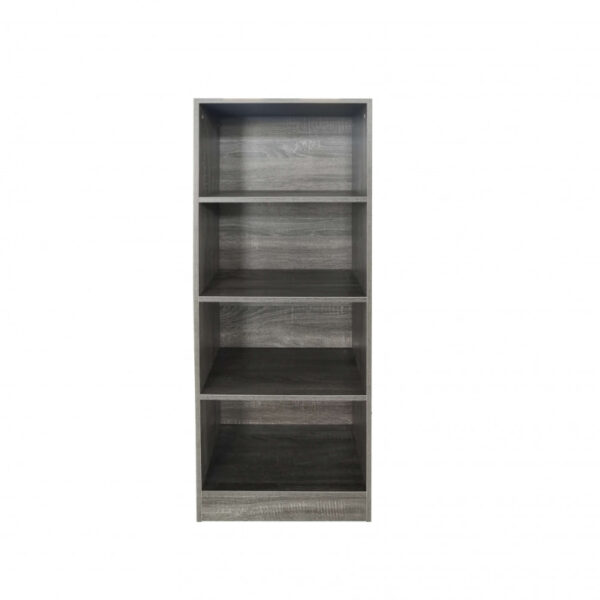 Dark gray bookshelves