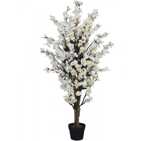 شجرة أزهار الكرز لون أبيض وأصيص أسود 120 سم