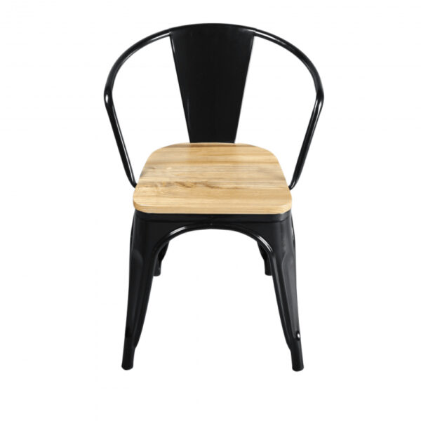 Garden chairs - wood and iron chair glossy black color with light wood