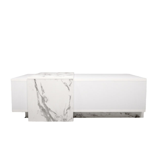 Central coffee table with front storage drawer, Net Home brand, white color and marble alternative