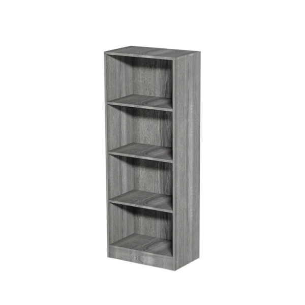 Dark gray bookshelves