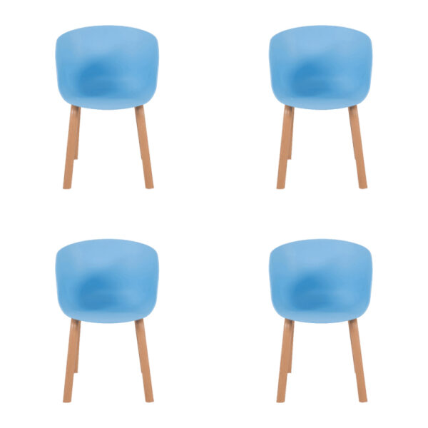A set of chairs in blue color 4 pieces made of PP plastic and metal