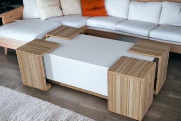 Net Home Center Coffee Table Set with 4 Service Tables - White and Wooden for the modern home