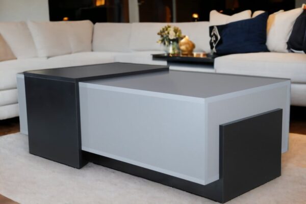 Middle coffee table with storage drawer from Nate Home, gray and black colors