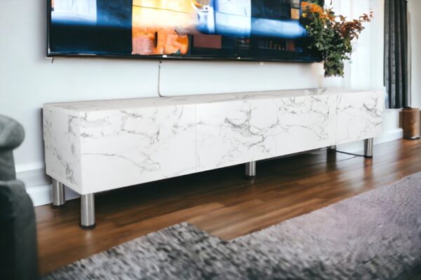 Nate Home Luxury TV Table with Wooden Design, Marble Look, 200x40x40 cm with Spacious Storage