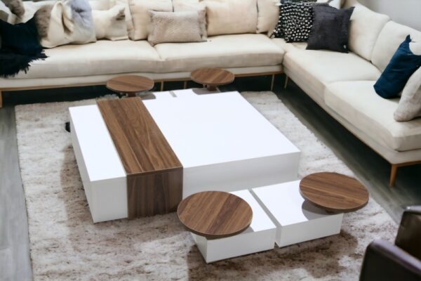 Nate Home floor coffee table and service tables set in white and brown