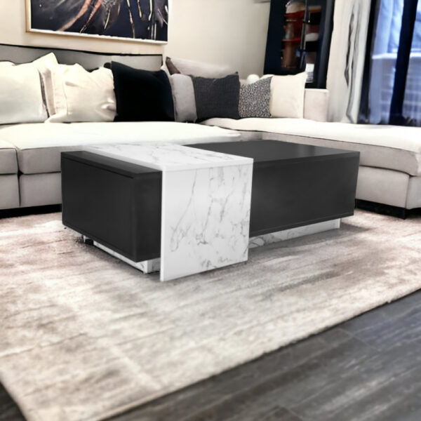 Central coffee table, black color and marble alternative, with storage drawer, Net Home brand, 120*60*40 cm