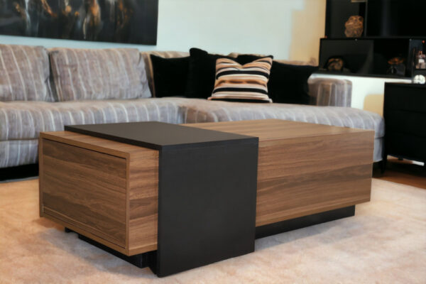 Central coffee table, black and brown, with storage drawer, Net Home brand, 120*60*40 cm