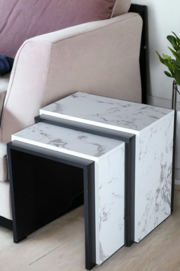 Black and wood alternative marble service and side table set Nate Home