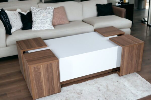 White and brown Net Home coffee table and service tables set for warm touches